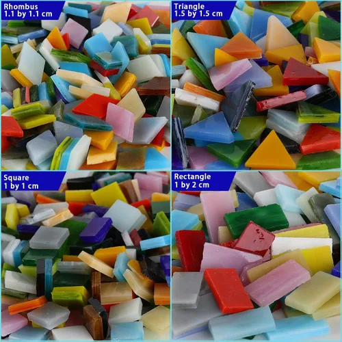 Vista 3 de Pocoukate Kit de azulejos de mosaico para manualidades, azulejos de mosaico de vidrio a granel, 850 piezas, 4 formas mixtas, suministros