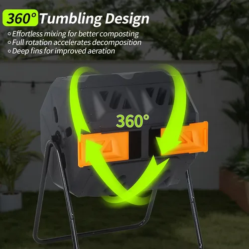 Vista 5 de Contenedor de compostaje para exteriores de 43 galones, compostador de doble cámara, contenedor de compostaje resistente para jardín, cocina, patio