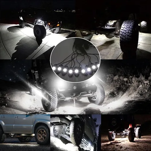 Vista 3 de Kit de luces LED blancas con 12 luces de cápsula compatible con camión, automóvil, SUV, barco, motocicleta, vehículo, fácil instalación