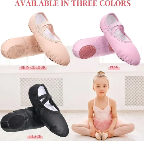 Vista 3 de SATINIOR 3 pares de zapatos de ballet para niñas pequeñas zapatillas de baile de cuero suave 3 colores zapatos de baile para niños pequeños