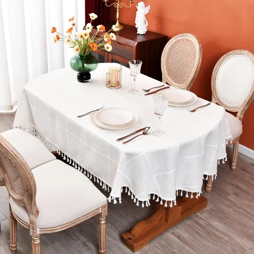 Vista 16 de Mantel redondo a cuadros de 36 pulgadas de algodón y lino, mantel redondo grueso, cubierta para mesa de café para casa de campo, cocina, comedor