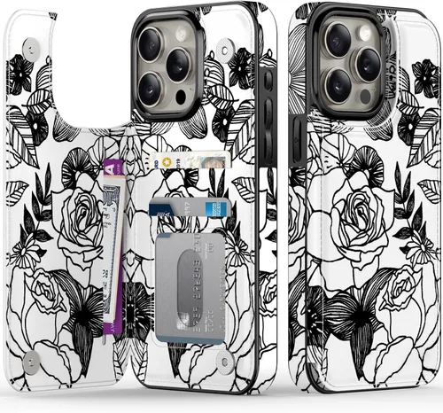 Vista 12 de FUNMIKO Funda tipo cartera para iPhone 15 con tarjetero + clip para efectivo, bloqueo RFID, protección contra caídas de grado militar y obras