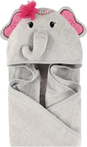 Vista 10 de Little Treasure Toalla unisex de algodón con capucha con cara de animal para bebé, elefante de flor, talla única