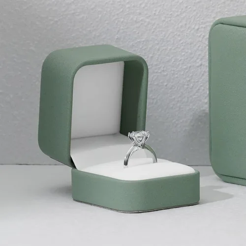 Vista 7 de Caja de anillo de cuero para compromiso de propuesta Caja de regalo de anillo de joyería de cuero verde oliva