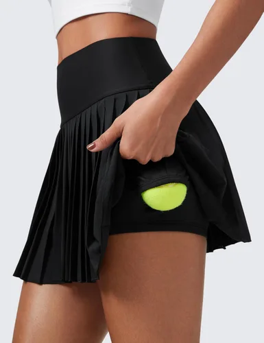 Vista 5 de CRZ YOGA Faldas de tenis plisadas de cintura alta para mujer con bolsillos, control de abdomen, forro casual, línea A, para entrenamiento y golf