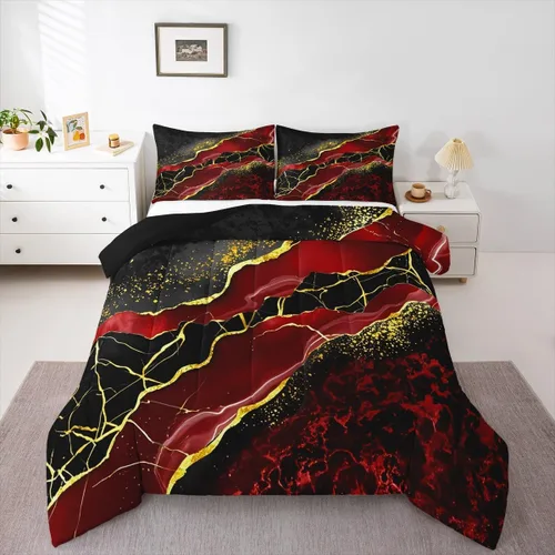 Vista 37 de Juego de edredón de mármol negro individual, ropa de cama dorada agrietada para adultos, hombres y mujeres, juegos de edredón de textura metálica