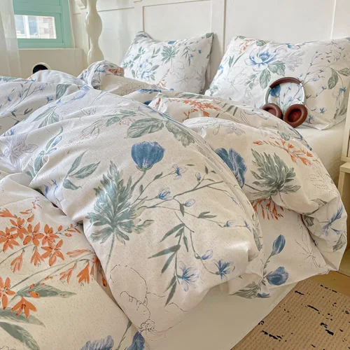 Vista 10 de EAVD Elegante funda de edredón floral pequeña, tamaño individual, suave, 100% algodón, con estampado floral pequeño, con 2 fundas de almohada