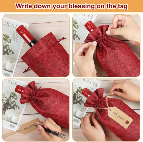 Vista 5 de Shintop 12 bolsas de vino de arpillera, bolsas de regalo reutilizables para botellas de Navidad con cordón para bodas, catas a ciegas, cumpleaños
