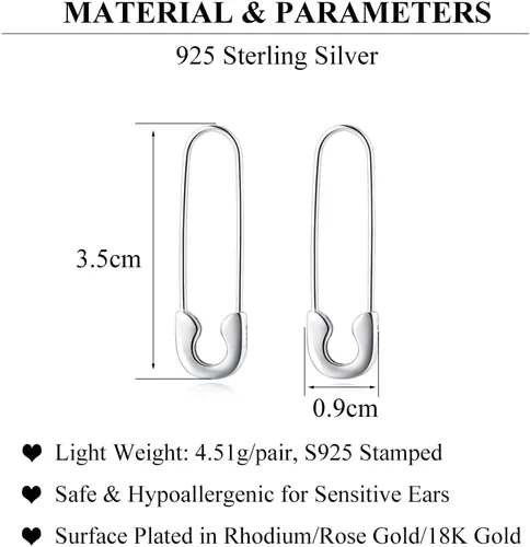 Vista 6 de SLUYNZ Pendientes de aro de seguridad de plata de ley 925 sólidos para mujer, aretes minimalistas de aro de 3.5 cm de diámetro con dije colgante