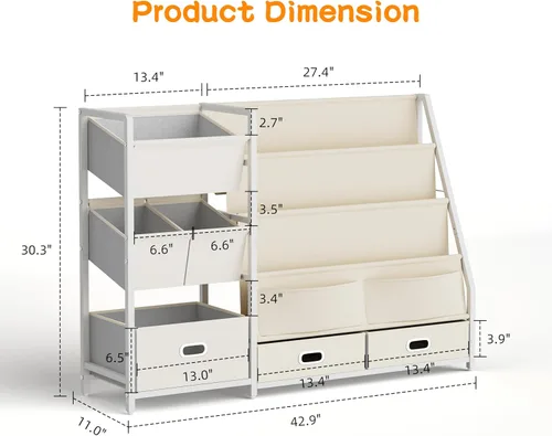 Vista 2 de HAVLOTII Estantería para niños y almacenamiento de juguetes, estante para libros para habitaciones de niños, estantería para bebés para guardería