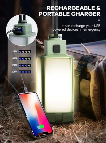 Vista 5 de Linterna de campamento, linterna recargable de 3 colores de temperatura, 4 modos de luz, luces de campamento plegables con 4 paneles plegables