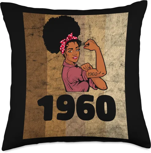 Vista 4 de Vintage 1960 Limited Edition 63rd Birthday Afro Girls Women Throw Pillow