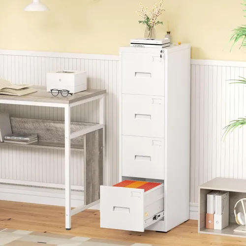 Vista 2 de Greenvelly Archivador de 4 cajones con cerradura, archivador de metal para oficina en casa, archivador vertical con bloqueo, archivador de 18 Blanco
