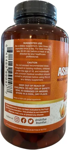 Vista 3 de NutriFlair Ashwagandha Cápsulas 1600 mg, 120 píldoras veganas (hechas con Ashwagandha orgánica y pimienta negra) - suplemento de polvo de raíz