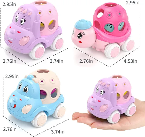 Vista 8 de BeAndge Juguetes para bebés, regalos para niñas de 1 a 2 años, autos rosados para bebés de 6 a 12 años, 12 a 18 meses, camiones para niños pequeños