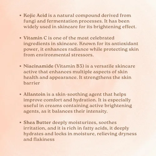 Vista 4 de Crema facial de ácido kójico con vitamina C, alantoína y niacinamida para manchas oscuras, hiperpigmentación y tono de piel desigual, fórmula