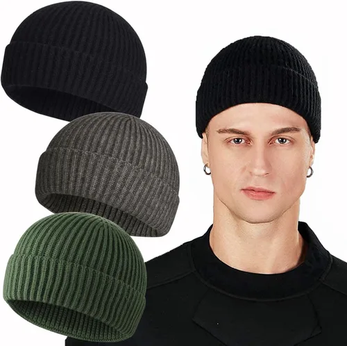 Vista 47 de ROYBENS Swag Wool Knit Cuff Short Fisherman Beanie for Men Women Winter Hat 1 albaricoque