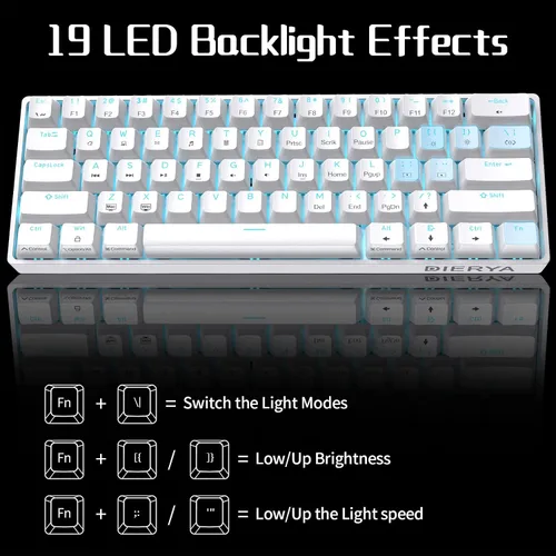 Vista 6 de DIERYA Teclado mecánico 60%, teclado para juegos con cable DK61se con interruptores azules, retroiluminación LED, ultracompacto, 61 teclas, mini