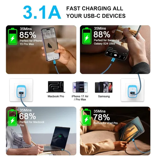 Vista 2 de VIFIGEN Cable Carplay de carga rápida de 3 pies/paquete de 2 para iPhone 17/Air/17 Pro/17 Pro Max/16e/16 Pro/16 Pro Max/16 Plus/16/15/15 Pro/15 Pro