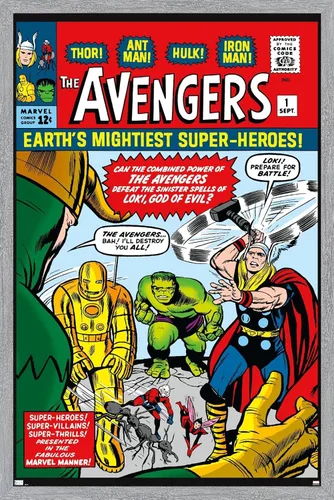 Vista 16 de Trends International Marvel Comics Avengers #1 - Póster de pared, 22.4 pulgadas de largo x 14.7 pulgadas, versión enmarcada en madera de granero