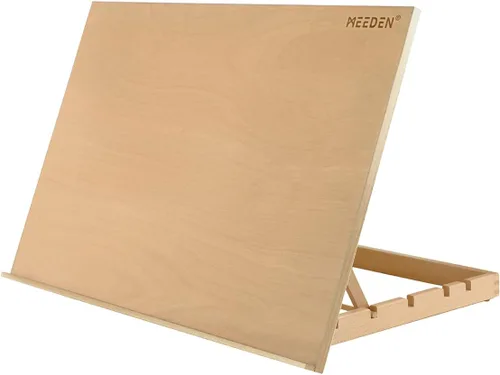 Vista 7 de MEEDEN Caballete de mesa A2 de madera para pintar, tablero ajustable de dibujo y boceto de 5 posiciones con correa para el hombro, caballete