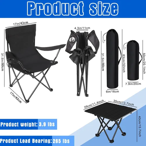 Vista 2 de Silla de camping portátil para adultos, silla plegable de tela Oxford para exteriores, resistente, plegable, ligera, con soporte para tazas de malla