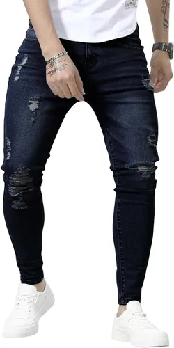 Vista 12 de HUNGSON Skinny Jeans for Men Stretch Slim Fit Ripped Distressed 2024-azul