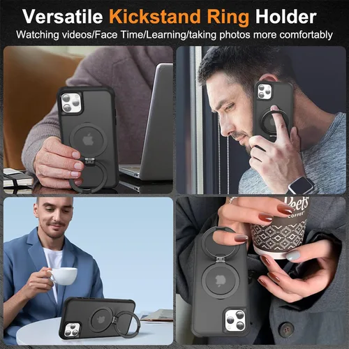Vista 5 de SKYLMW - Funda compatible con iPhone 11 de 6.1 pulgadas, con soporte magnético invisible tipo anillo, funda translúcida de grado militar, compatible