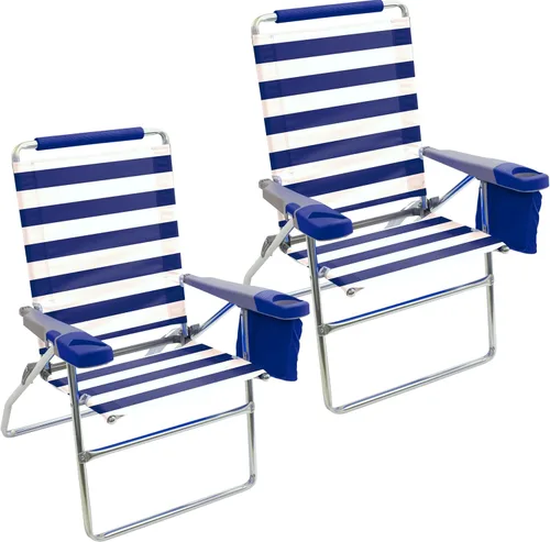 Vista 10 de Rio Brands Silla plegable de 17" de altura extendida con 4 posiciones para playa, camping y jardín, color azul/blanco/verde
