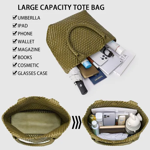Vista 5 de Bolso de hombro tejido para mujer, asa superior de moda, piel vegana suave