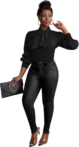 Vista 6 de Vrtige Camisa de mujer elegante con cuello de lazo, manga larga, blusa para la oficina