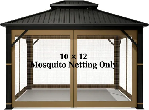 Vista 8 de Mosquitera Universal de Repuesto para Gazebo – Hugline Pantalla de Malla para Exteriores de 10' x 10', Cortina de Pared Lateral de 4 Paneles