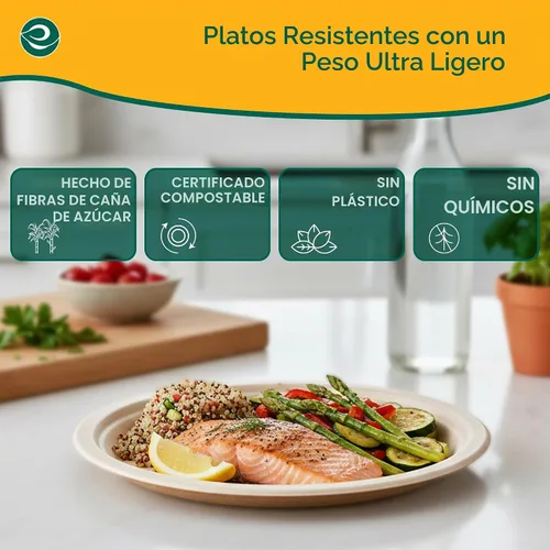 Vista 3 de ECO SOUL Platos de papel de bagazo desechables de 9 pulgadas