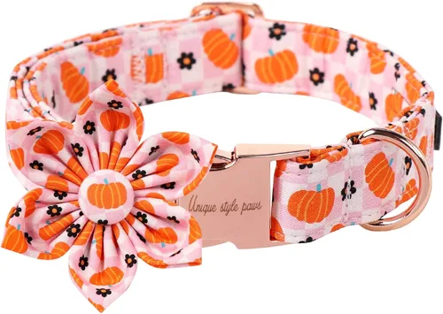 Vista 14 de Collar de perro de Halloween de estilo único con arco de flores de Unique Style Paws, collar de calabaza de algodón para perros pequeños, medianos