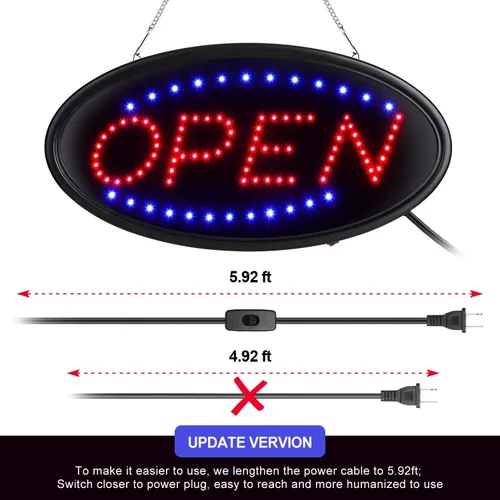 Vista 4 de FITNATE Letrero LED abierto con control remoto, letreros de luz eléctrica ultra brillante para negocios, función de temporizador, 2 modos