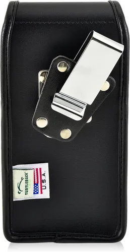 Vista 2 de Turtleback Funda para cinturón compatible con Motorola Moto Z2 Force Funda vertical negra de cuero con clip giratorio para cinturón de trinquete