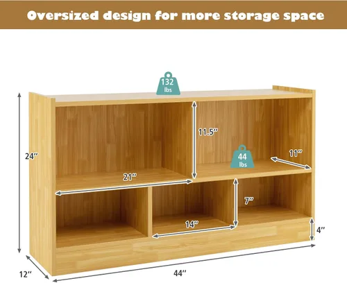 Vista 3 de KOTEK Organizador de almacenamiento de juguetes, estantería infantil de 5 cubos, estantería de madera de 3 niveles, estante abierto para guardería