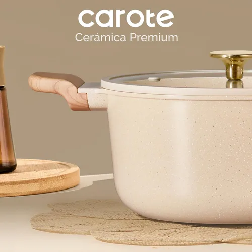 Vista 4 de CAROTE Olla de 5 cuartos de galón antiadherente con tapa, olla de sopa, olla de cerámica de 5 cuartos con tapa, avena de cerámica, olla de cocina