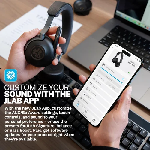 Vista 5 de JLab Epic Work Auriculares inalámbricos con micrófono, cancelación inteligente de ruido activa, centro de carga, más de 90 horas de reproducción