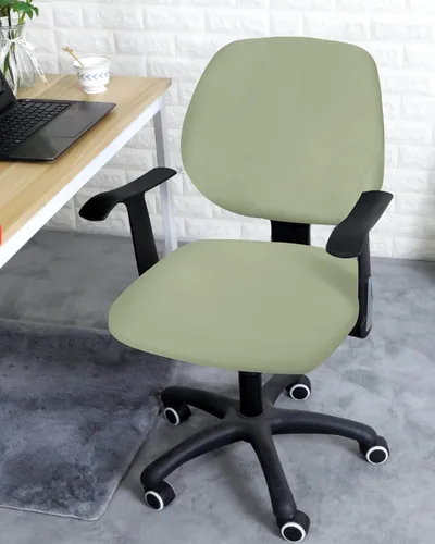 Vista 3 de Funda para silla de oficina verde salvia, fundas elásticas para silla de computadora, color verde, modernas, universales, lavables, extraíbles
