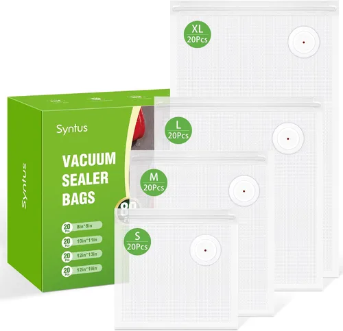 Vista 13 de Syntus 30 bolsas reutilizables selladoras al vacío para alimentos, pequeñas bolsas de almacenamiento de alimentos de 8 x 10 pulgadas con cremallera