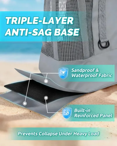 Vista 5 de Bolsa de playa de 50L con parte inferior impermeable y malla recubierta para playa, barco, piscina y deportes