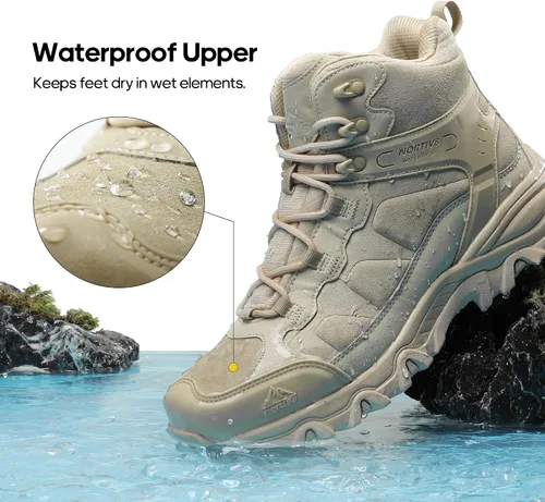 Vista 46 de NORTIV 8 - Botas de senderismo impermeables para hombre, zapatos de montañismo ligeros para exteriores