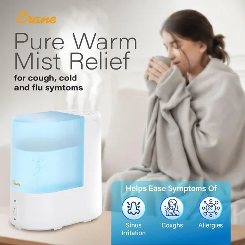 Vista 6 de Crane Humidificador de niebla cálida, humidificador pequeño para dormitorio, oficina, bandeja de almohadilla de vapor, humidificadores de niebla