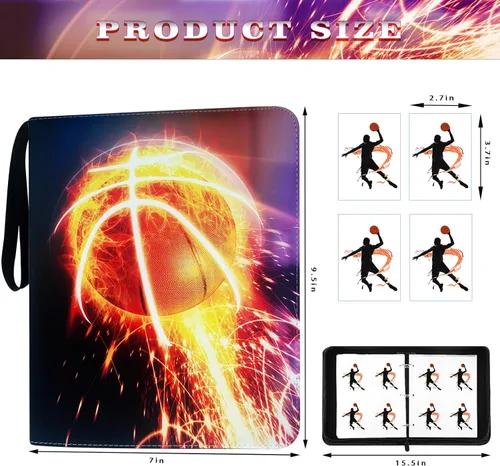 Vista 2 de Carpeta de tarjetas de baloncesto con mangas, 400 bolsillos, protectores de tarjetas intercambiables, funda organizadora de almacenamiento