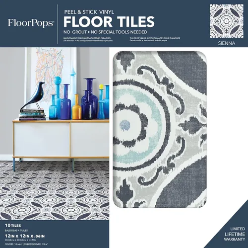 Vista 2 de FloorPops FP2484 Sienna Azulejos de suelo adhesivos, color gris