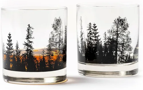 Vista 10 de Black Lantern Juego de vasos de whisky Cabin in the Forest – Vasos de 11 oz estilo antiguo con diseño de cabaña y pino Cristalería de base pesada
