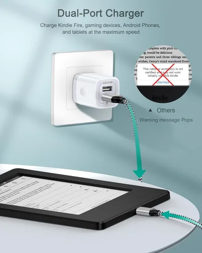 Vista 20 de AILKIN - Cargadores para iPhone con certificación MFI, cable Lightning trenzado de 6 pies de largo USB Wall Charger, Fast Charging Power Cord Plug