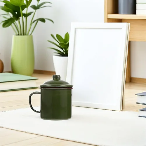 Vista 5 de jojofuny 2 tazas esmaltadas con tapa, versátiles tazas de café y jugo para acampar al aire libre, senderismo y uso doméstico, ocasiones ligeras