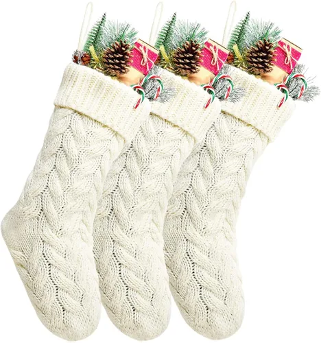 Vista 5 de Medias de Navidad, 18 pulgadas, calcetines de punto trenzado azul para decoración de Navidad, paquete de 2